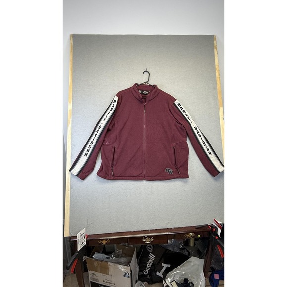 Harley-Davidson Jacket Womens 2XL Burgundy Fleece Full Zip Spell Out Motorcycle - Picture 1 of 16